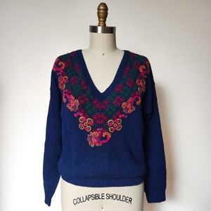 Vintage Hand Embroided Cottagecore V-Neck Sweater Portraits by Northern Isles